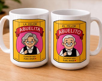 Mexican Grandparent version / Abuelita and Abuelo Ceramic Mug with Chocolate Design | Perfect Gift for Christmas , Birthdays,for Grandma