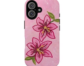 Blush Summer Orchid iPhone Case|Pink Flower beaded Lily Phone Case | Protective iPhone Cover| Cute iphone cases for women