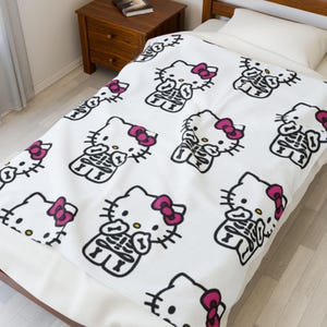 Cartoon H Kitty spooky season Velveteen Plush Blanket, Soft Throw for Kids, Cozy Gift for Birthdays, Playroom Decor, Cute Room Essentials