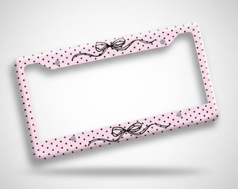 Girly Pink and Black License Plate Frame, Decorative Car Accessory, Personalized Auto Gift, Car Gift