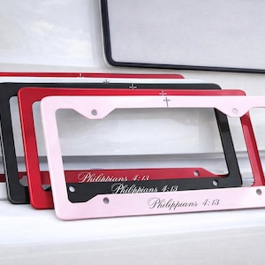 Bible verse Car License Plate Frame, Decorative Car Accessory, Personalized Auto Gift, Pink Kitty Frame, Car Gift, Christian, bible verse