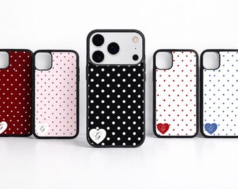 Polka Dot Custom Iphone Case For Girls | Vintage Heart Custom Initial multiple colors| small gift| Gifts for her