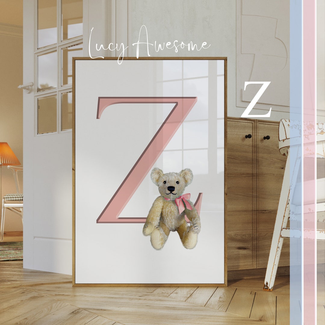 Alphabet Letter Z Wall Art With Teddy Bear 20x30in Etsy
