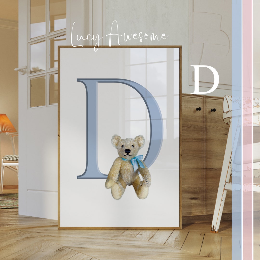 Alphabet Letter D Wall Art With Teddy Bear 20x30in Etsy