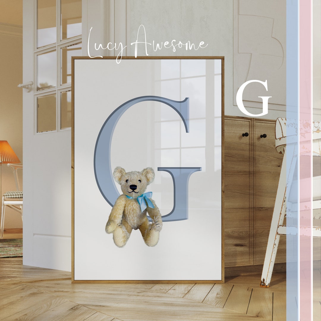 Alphabet Letter G Wall Art With Teddy Bear 20x30in Etsy