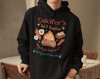 Calcifer's Bed and Breakfast Unisex Hoodie, Howl's Moving Castle-inspirerad Hoodie, Studio Ghibli-inspirerad Hoodie