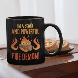 Howl's Umzugsschloss inspiriert Calcifer Scary und Powerful Fire Demon 11 Unze schwarze Tasse