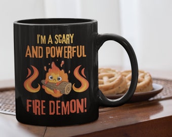 Howl's Moving Castle Inspired Calcifer Scary and Powerful Fire Demon 11oz Black Mug