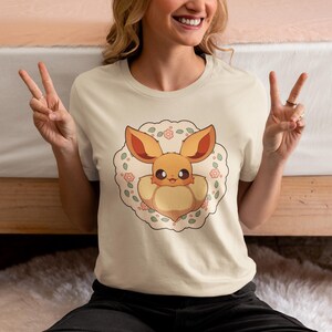 Evoli Unisex Jersey Kurzarm T-Shirt | Anime Videospiel Shirts | Pokemon inspiriert Shirt