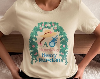 Howl's Moving Castle inspireerde A Heart's A Heavy Burden Unisex softstyle T-shirt, anime-shirt, Howl and Sophie-shirt, Calcifer-shirt.