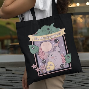 Be My Neighbor Cotton Canvas Tote Bag | Totoro Inspired Tote Bag