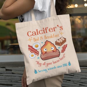 Howl&#39;s Umzugsschloss inspiriert Calcifer&#39;s Bed & Frühstücks-Einkaufstasche, Anime-Einkaufstasche, Howl und Sophie-Einkaufstasche