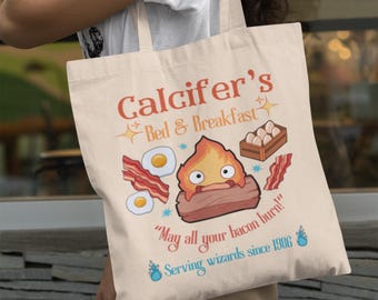 Howl’s Moving Castle Inspired Calcifer's Bed & Breakfast Tote Bag, Anime Tote Bag, Howl and Sophie Tote Bag