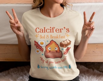 Howl’s Moving Castle Inspired Calcifer&#39;s Bed & Breakfast Unisex Softstyle T- Shirt , Anime Shirt, Howl and Sophie Shirt