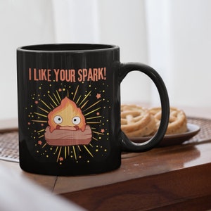 Calcifer &#39;Ich mag deinen Funken&#39; Howl&#39;s bewegliches Schloss inspirierte 11 Unze schwarze Tasse
