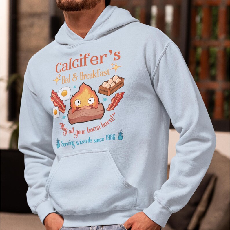 Calcifer's Bed and Breakfast Unisex Hoodie, Howl's Moving Castle Inspired Hoodie, Studio Ghibli Inspired Hoodie image 4