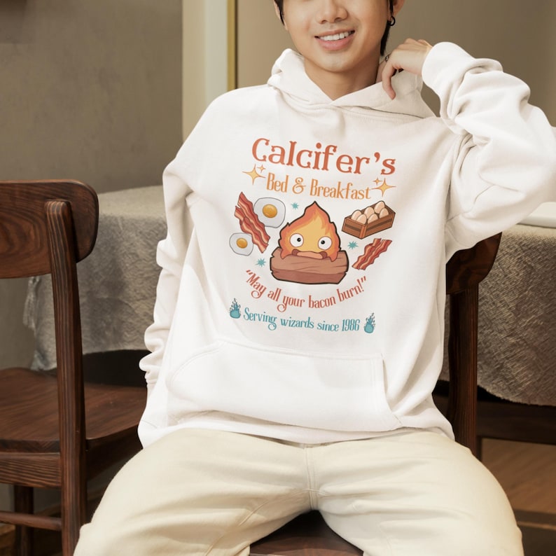 Calcifer's Bed and Breakfast Unisex Hoodie, Howl's Moving Castle Inspired Hoodie, Studio Ghibli Inspired Hoodie image 2