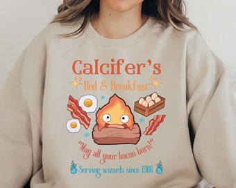 Howl's Umzug Schloss inspiriert Calcifer's Bed & Frühstück Unisex Sweatshirt, Anime Sweatshirt, Howl und Sophie Sweatshirt