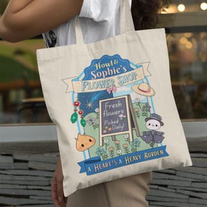 Howl and Sophie&#39;s Flower Shop Cotton Canvas Tote Bag | Ghibli Inspired Tote Bag