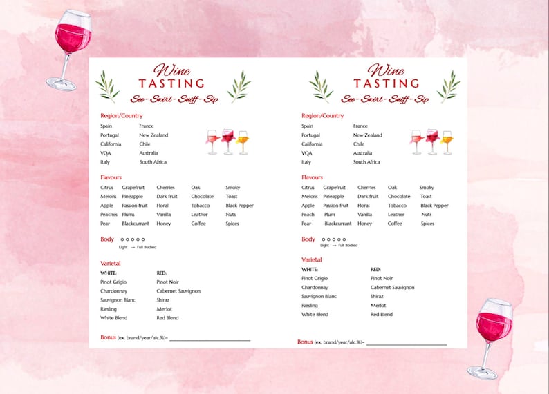 Blind Wine Tasting Sheets Instant Download - Etsy