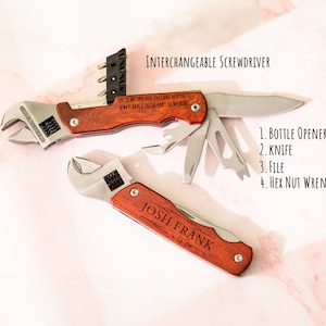 Personalized Multi Wrench Tool, Custom Multi Tool for Dad, Wooden Multi Tool, Father&#39;s Day Gift, Groomsmen Gift, Engraved Multi Tool Set