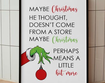 Grinch Christmas Quote Framed Print, Funny Holiday Wall Art