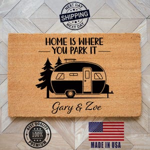 Personalized Printed Doormat, Funny Mat, Home Is Where You Park It Doormat, Housewarming Gift, Home Decor, Welcome Mat, Best Friend Gift