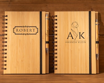 Personalized Wood Journal, Custom Engrave Journal, Gift For Her, Spiral Notebook, Notebook Cover, Graduation Gift, Gift For Him, Travel Gift