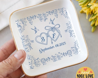 Custom Locked Ring Dish, Engagement Jewelry Dish, Personalized Jewelry Dish, Gift for Couple, Initial Ring Dish, Ring Dish, Anniversary Gift