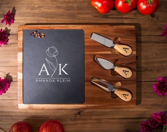 Personalized Cheese Board Set, Custom Bamboo Charcuterie Board, Engraved Cheese Board Set, Gift For Mom, Gift For Her, Kitchen Gift
