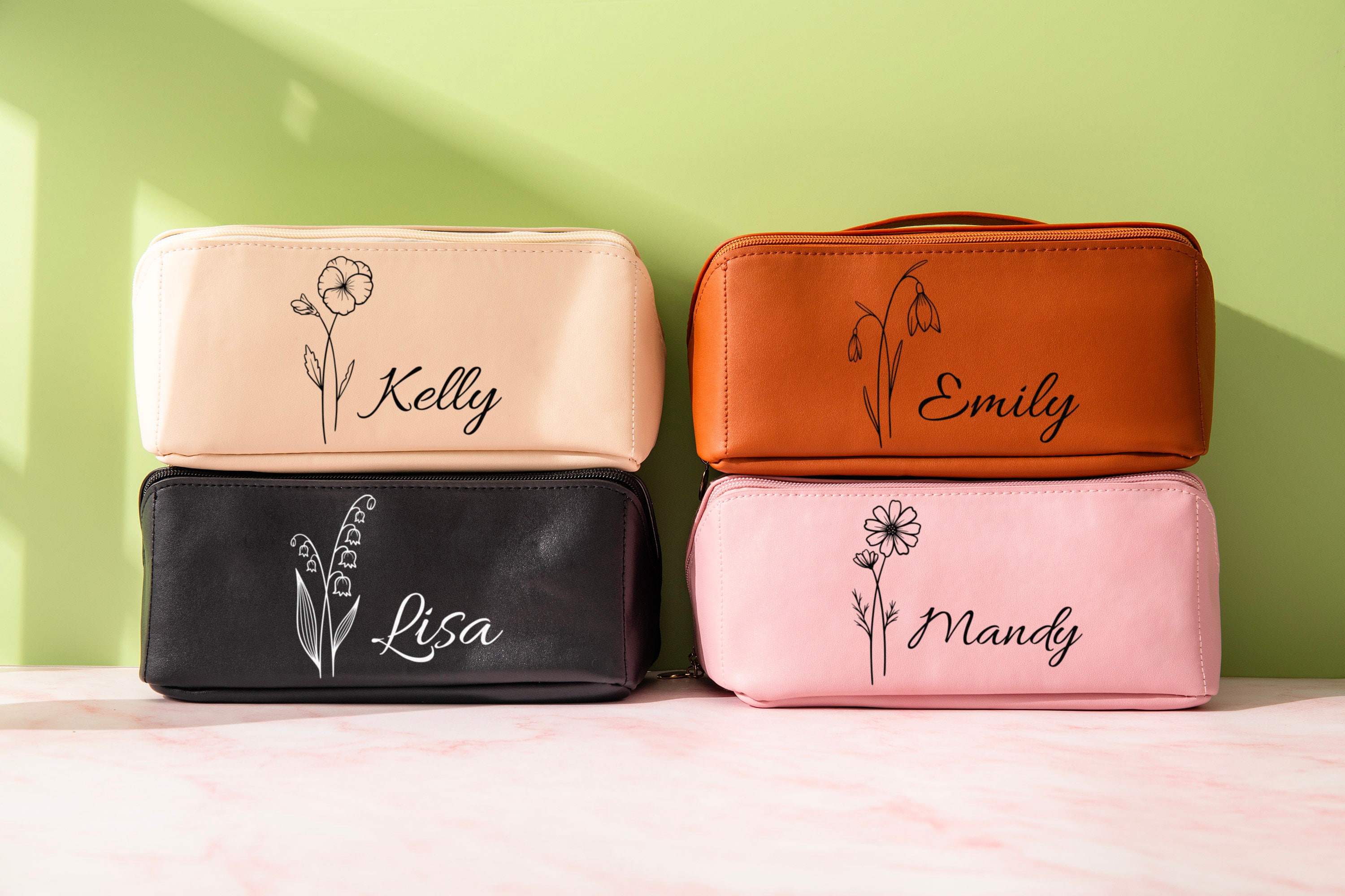 Personalized Birth Flower Makeup Bag, Custom Makeup Bag, Birth Flower Makeup Bag, Birthday Gift, Gift For Her, Christmas Gift, Gift For Mom