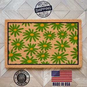 Floral Pattern Doormat, Mid Century Modern Style, Stylish Entryway Decor, Floral Design, Daisy Pattern, Front Door Mat, Colorful Doormat
