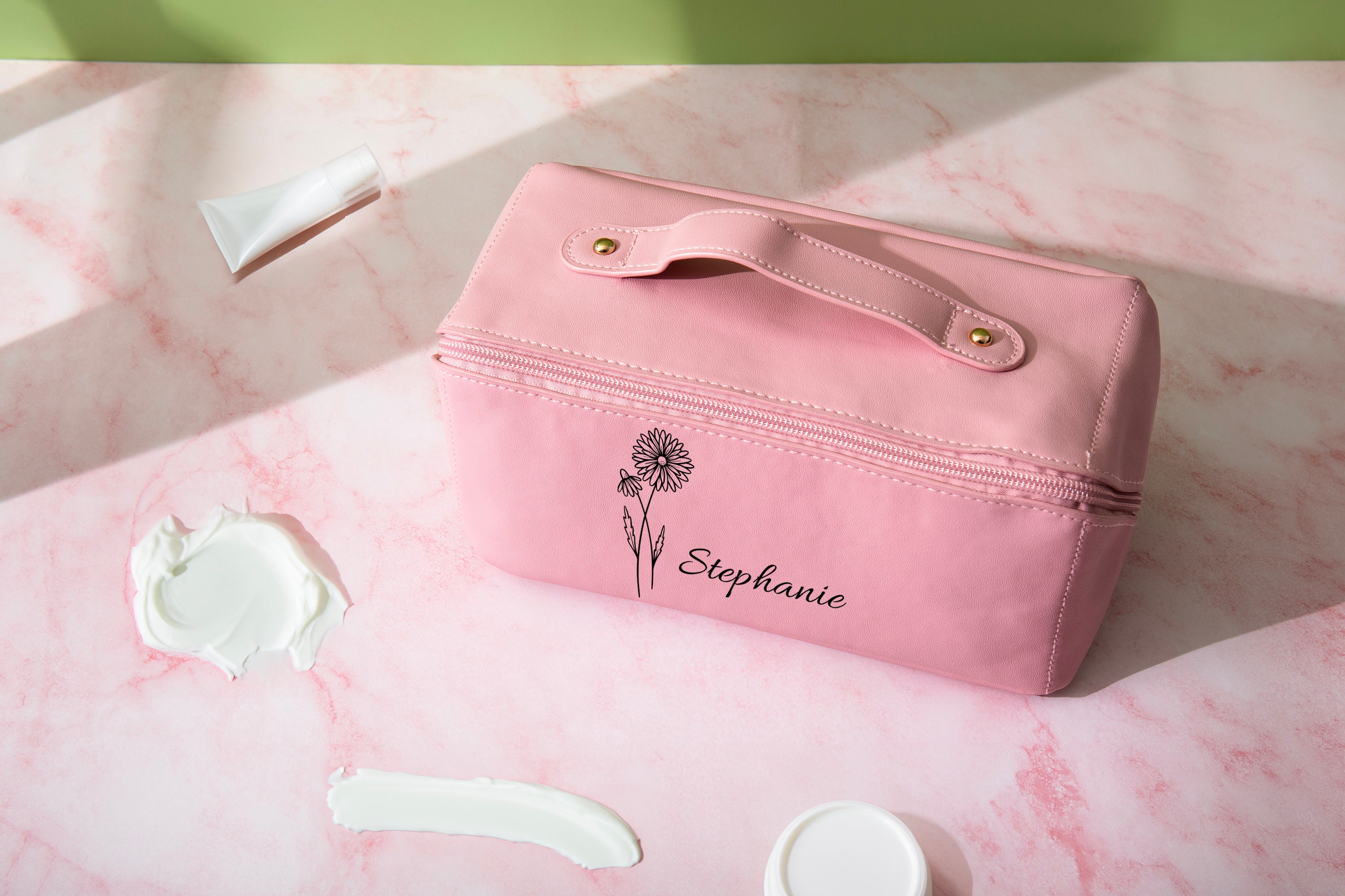 Personalized Birth Flower Makeup Bag, Custom Makeup Bag, Birth Flower Makeup Bag, Birthday Gift, Gift For Her, Christmas Gift, Gift For Mom