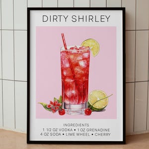 Dirty Shirley Print, Cocktail Wall Art, Retro Cocktail Poster, Modern Living Room Decor, Bar Cocktail Framed Art, Dirty Shirley Poster