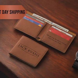 Billetera personalizada, billetera para padrinos de boda, billetera de cuero, billetera delgada, regalo para novios, regalo para el día del padre para él, regalo elegante