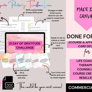 Gratitude Challenge Course for Coaches & Therapists|Gratitude Affirmation Cards|Done For You Canva Card|PLR Affirmation Deck|Commercial Use