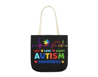 Canvas Tote Bag, 5 different strap colors: Live, Love, Accept, Autism Awareness