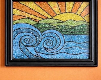 Sunrise Over the Waves - Handmade Bead Mosaic Art