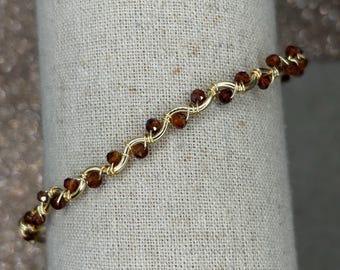 Handmade Orange Garnet Wire Bracelet | Wavy Garnet Bracelet | January Orange Garnet Birthstone Bracelet