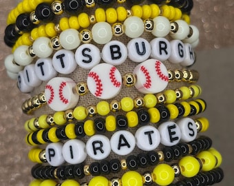 Pittsburgh Pirates Inspired Bracelets | Baseball Bracelets | Pittsburgh Pirates Jewelry | Pittsburgh Bracelet | Gold Baseball Bracelets