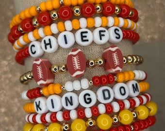 Kansas City Chiefs Bracelets | Chiefs Football Bracelets | Chiefs Kingdom Bracelets | KC Bracelet Stack | Football Bracelet Stack | Chiefs