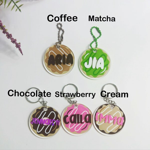 Personalized Acrylic Keychain with Drizzle Donut / Personalized Name tag/ Personalized Party Favors/ Personalized Donut Keychain