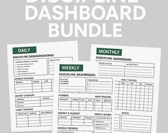 Daily Discipline Dashboard (Bundle) | Google Sheet + Daily, Weekly, Monthly PDFs | Habit Tracker, Fitness Planner, Budget Template for Men