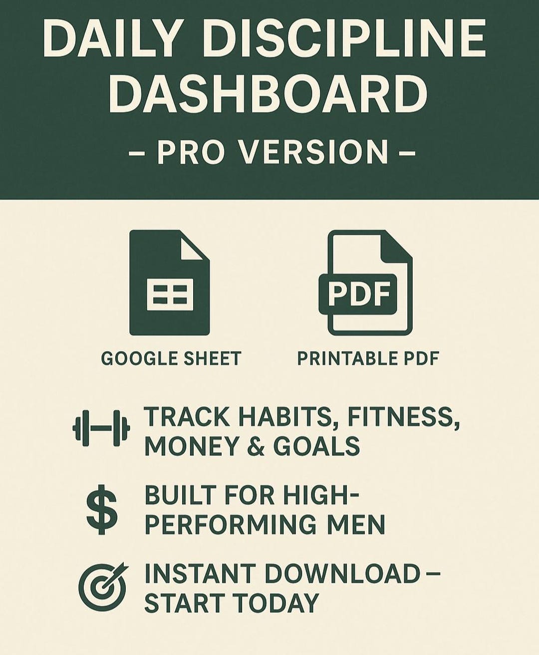 Daily Discipline Dashboard (pro) | Google Sheet + Printable PDF | Habit ...