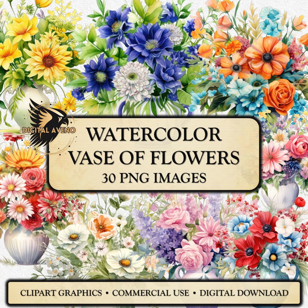 Watercolor Vase of Flowers Clipart 20 PNG Images Floral - Etsy