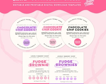Canva Cottage Law Labels, Bakery Packaging Labels Template, Cake Ingredients Labels, Cookies Packaging Labels, Home Bakery Stickers - LB01