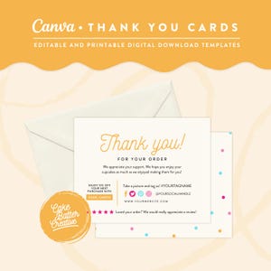 Thank You Card Template, Canva Editable Template, Canva Thank You Card, Small Business Branding, Bakery Thank You Card - YYB01