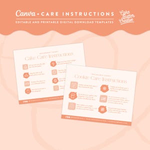 Canva Cake Care Instructions Template, Cookie Care Instructions, Cake Care Printable Card, Digital File, Canva Templates - MC01
