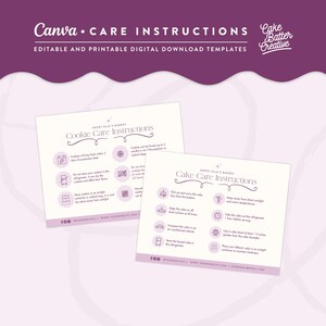 Canva Cake Care Instructions Template, Cookie Care Instructions, Cake Care Printable Card, Digital File, Canva Templates - SE01