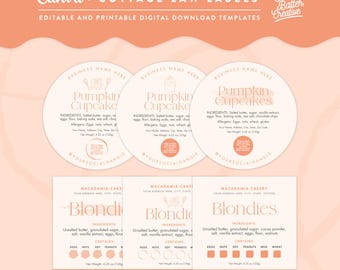 Canva Cottage Law Labels, Bakery Packaging Labels Template, Cake Ingredients Labels, Cookies Packaging Labels, Home Bakery Stickers - MC01